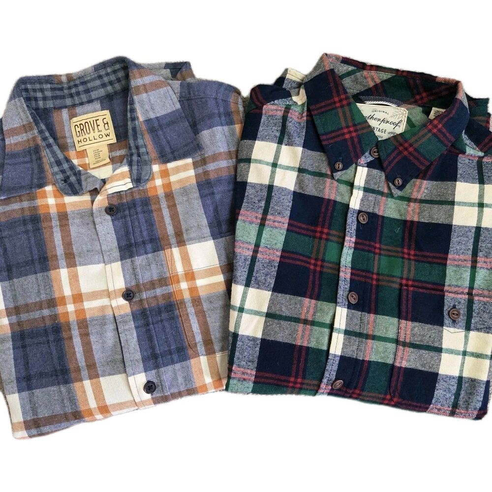 Lot Of 2 Mens Shirts Med Flannel Button Up Cabincore Lumberjack Cabin